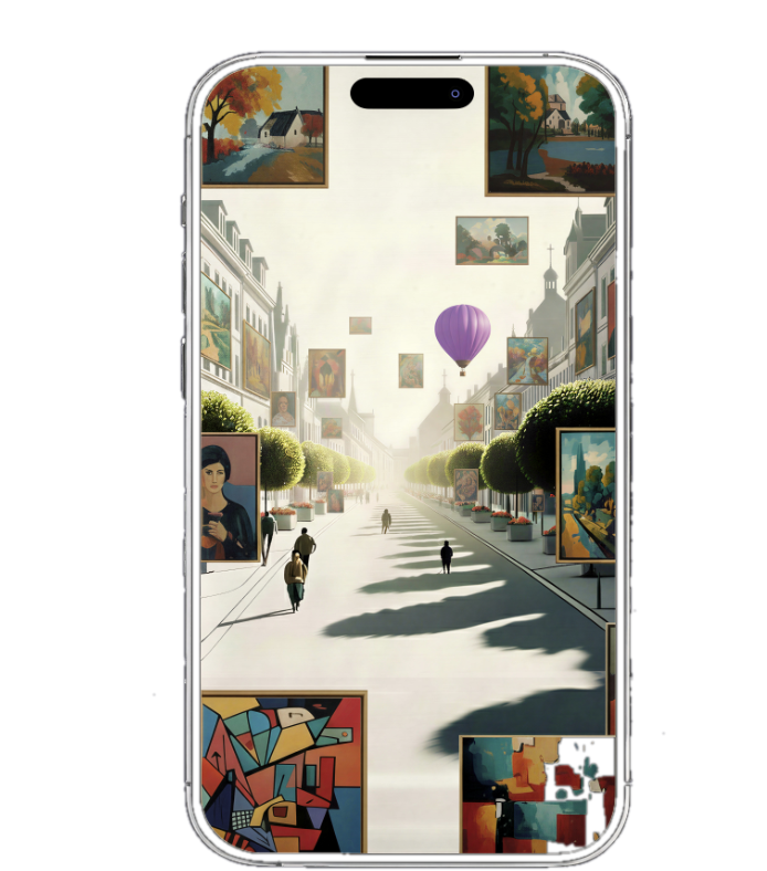 FEICH AR art discovery experience, viewed through a phone on a city street